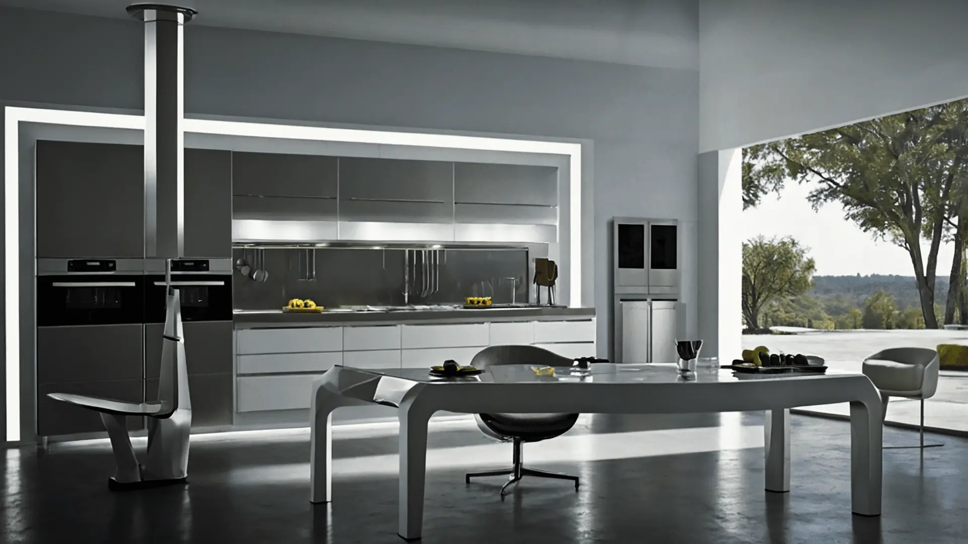 Cucina minimalista in un open space, progetto realizzato con l'assistenza dedicata del nostro team di designer e artigiani a Roma.