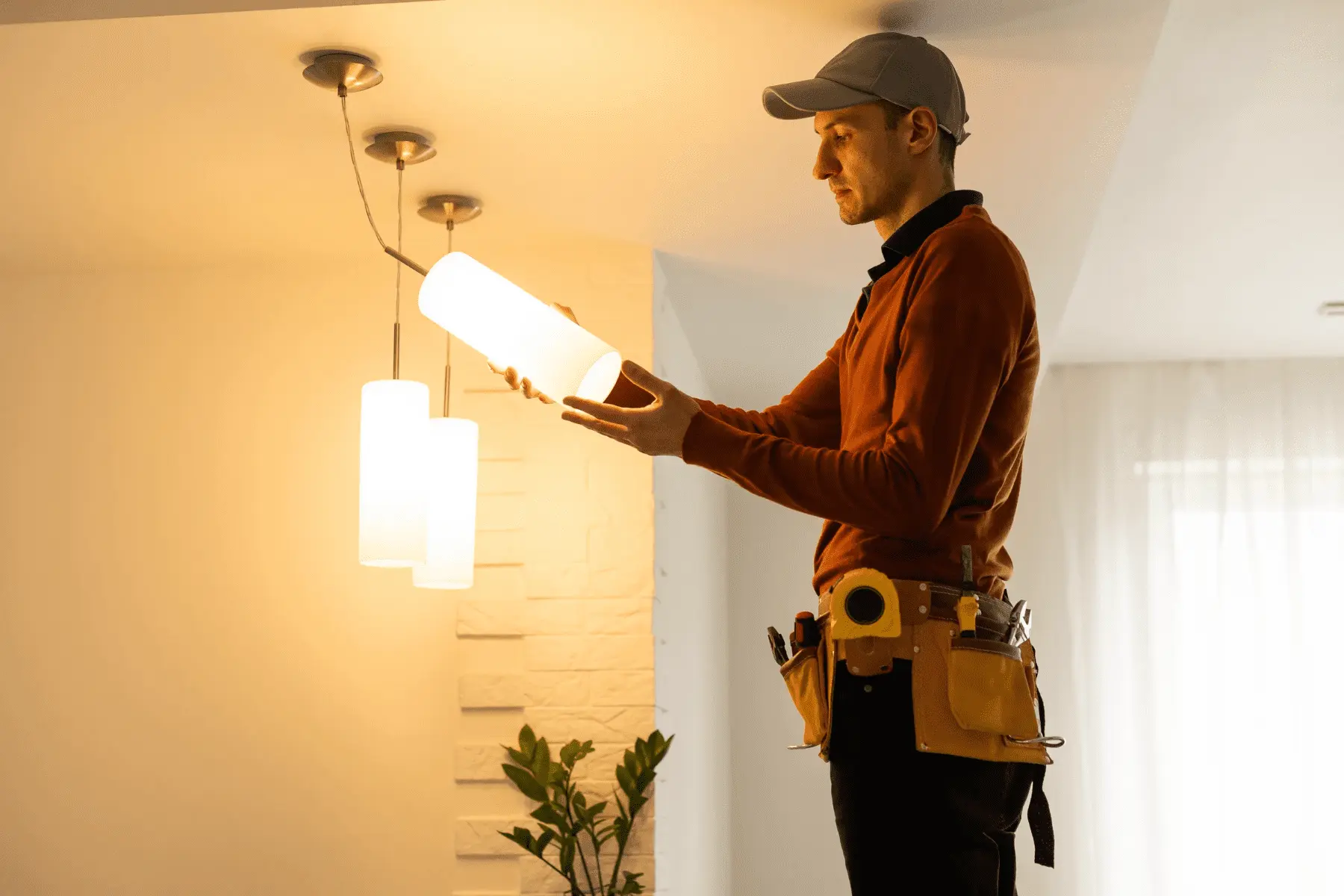 Tecnico specializzato nell'installazione di punti luce e di un nuovo impianto di illuminazione in un appartamento